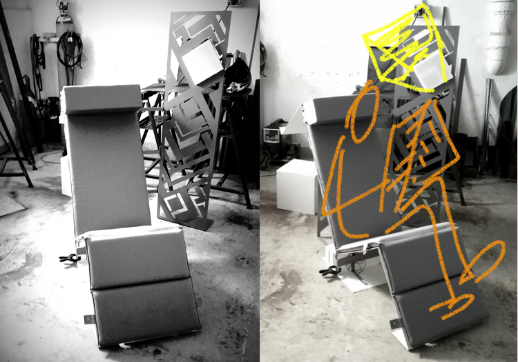 Chaise longue, con scrittoio e sistema di leggii mobili